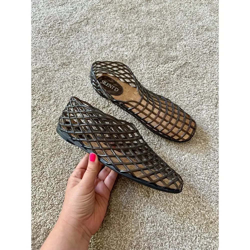 Silent D X Anthropologie Caged Jelly Flats Size 9/39 Dark Gray - Picture 1 of 4